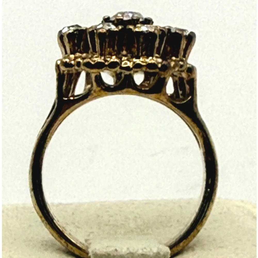 Vintage UNCA 14KT GE Gold Electroplated Crystal Floral Cluster Ring Size 5.75